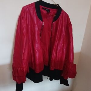 New Look Red Bomber Jacket with Ruffle Detail. Worn Once. Fits More Like 18/20